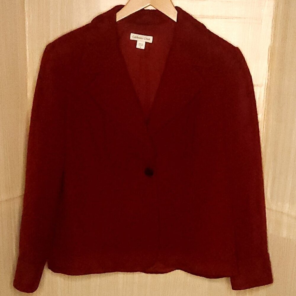 Coldwater Creek Womens Maroon Dark Red Wool Blend Textured Blazer 18